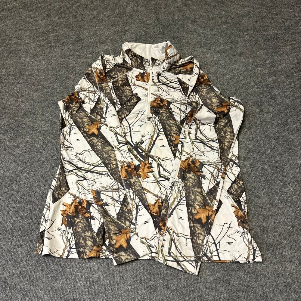 Mossy Oak Quarter Zip Pullover Womens Size L White Camo Winter Tree Long Sleeve